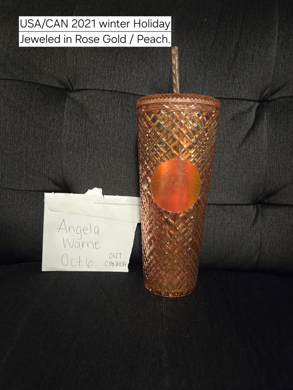 Starbucks Rose Gold Jeweled Tumbler with Straw
